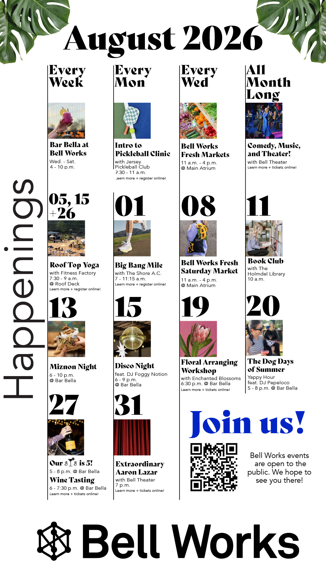 Bell Works Happenings — August 2026 events calendar